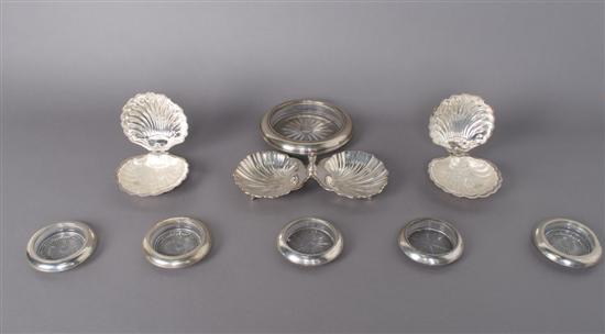 Appraisal: A Group of Sterling Silver and Glass Ashtrays Length of