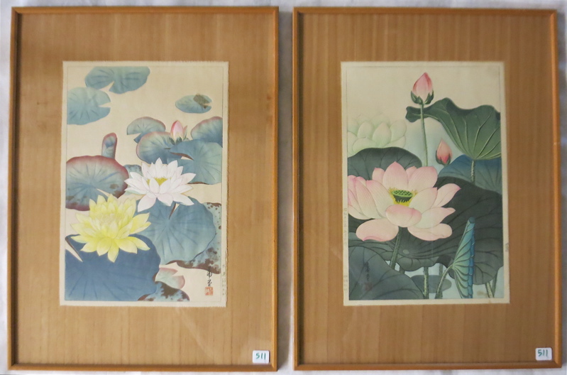 Appraisal: HODO NISHIMURA TWO WOODCUTS Japan active circa s Water lilies