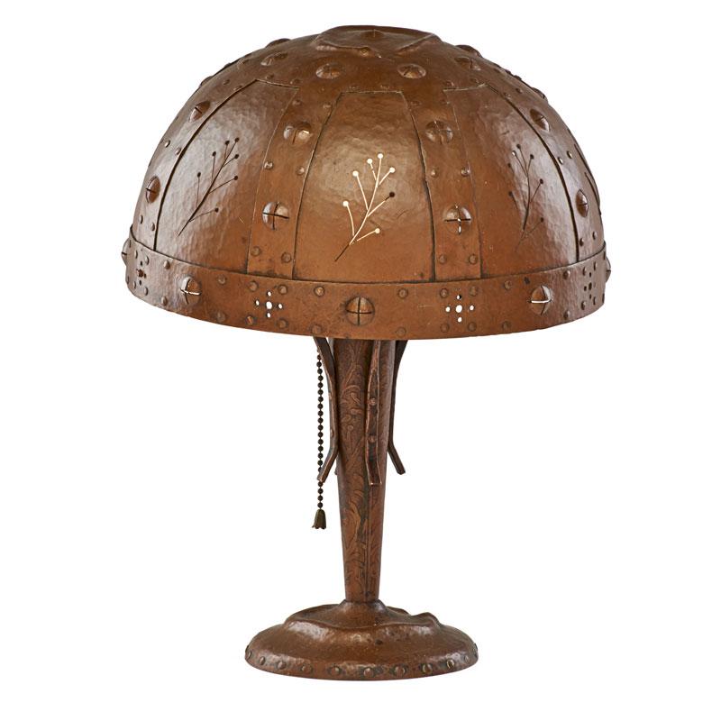 Appraisal: ARTS CRAFTS Hammered copper lamp Condition Report A well-constructed high-quality