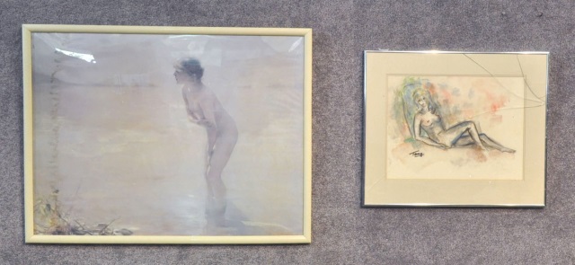 Appraisal: Two Framed Female NudesIncluding Chavas print September Morn x with