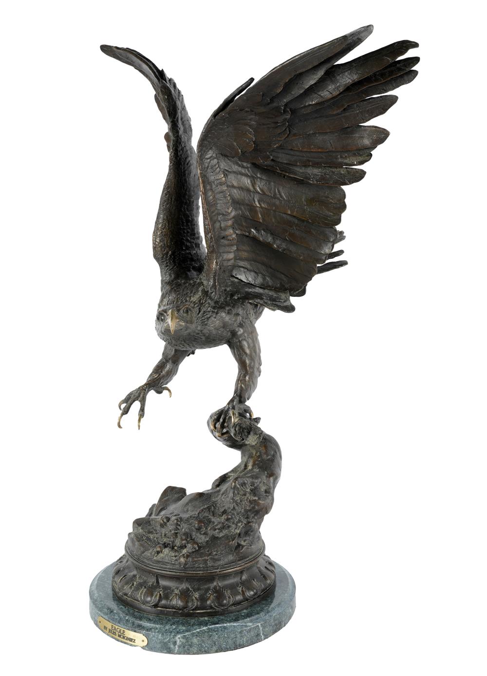 Appraisal: AFTER JULES MOIGNIEZ - EAGLEbronze mounted to marble plinth signed