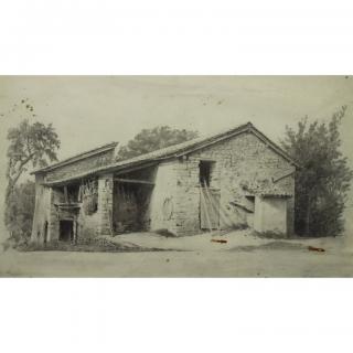 Appraisal: Alberto Pasini Italian - Rustic Barn-Pencil on Paper as is-see