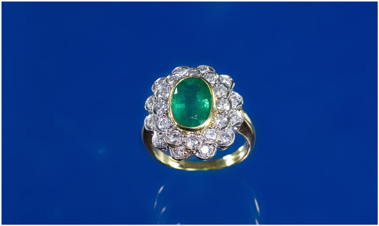 Appraisal: ct Gold Emerald And Diamond Cluster Ring Central Oval Emerald