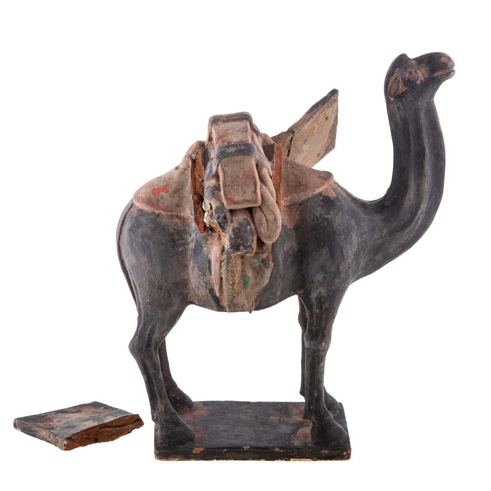 Appraisal: CHINESE ARCHAIC TANG CAMEL Painted terracotta pack camel in H