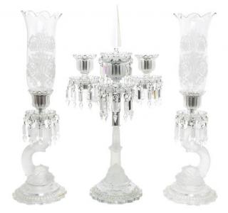 Appraisal: A Three-Piece Molded and Frosted Glass Garniture baccarat th century