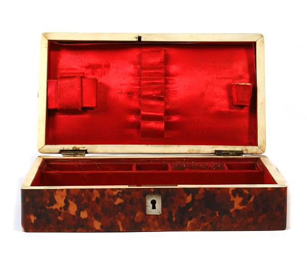 Appraisal: A Regency tortoiseshell sewing box height in width in depth