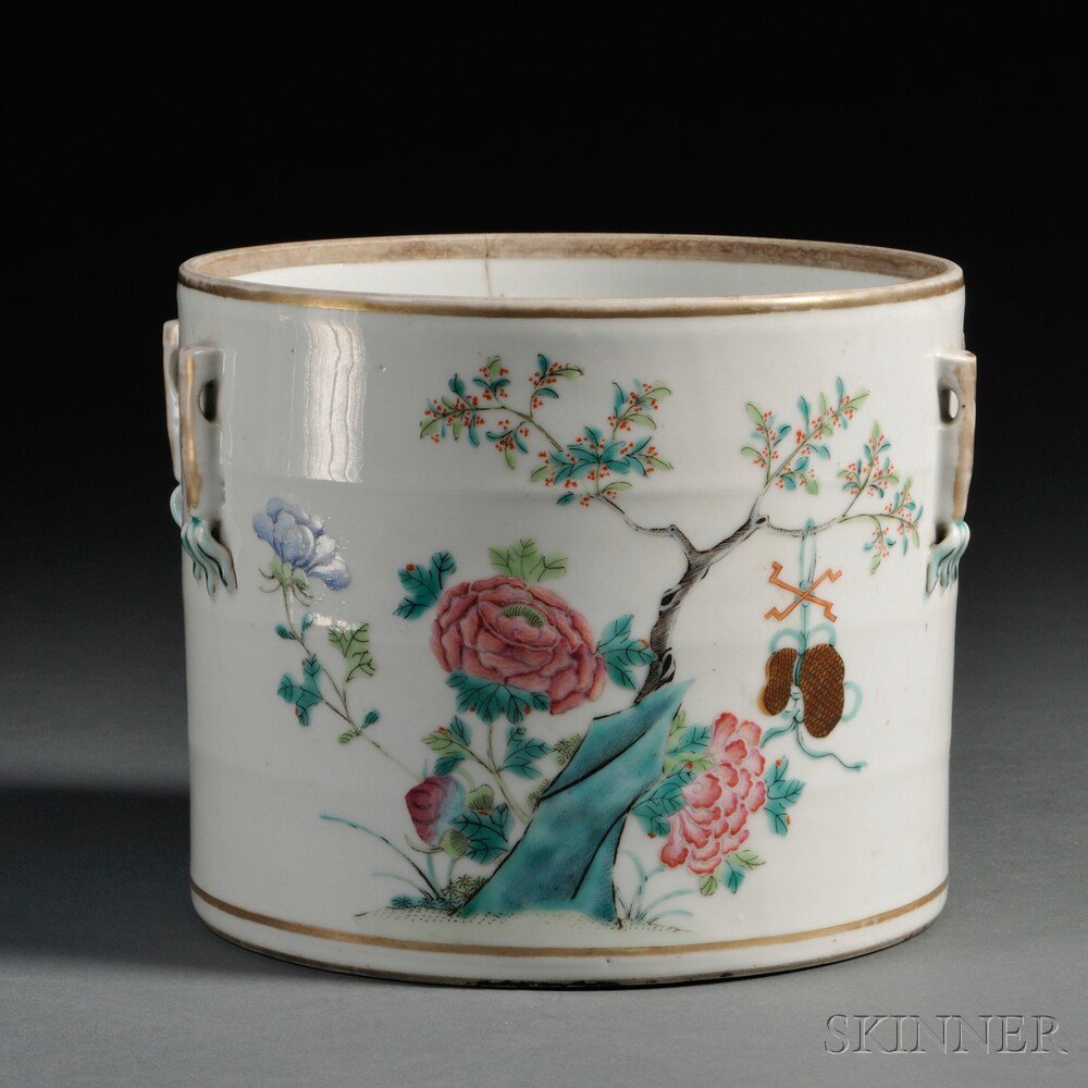 Appraisal: Five Porcelain Items China a famille rose cylindrical jar with