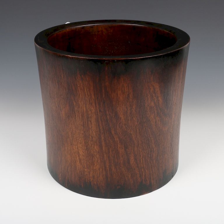 Appraisal: CHINESE HARDWOOD BRUSH POT Of cylindrical form rising from a