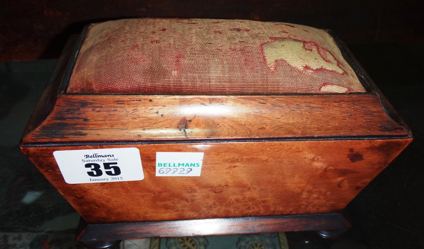 Appraisal: A th century rosewood small sarcophagus sewing box