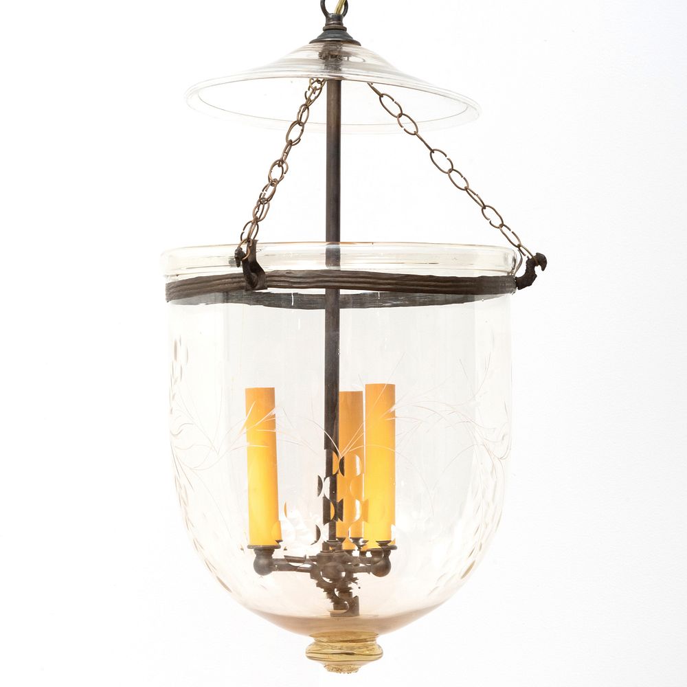 Appraisal: Two Patinated-Metal-Mounted Three-Light Hundi Lanterns The larger x in diam