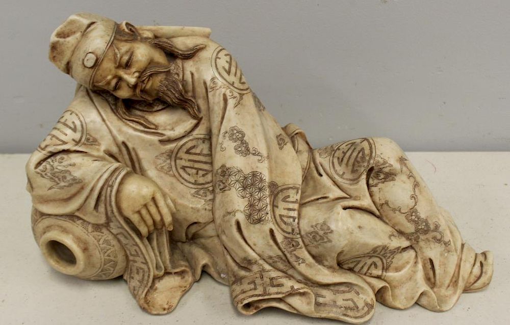 Appraisal: Carved Marble Figure of Li Bai The famous poet and