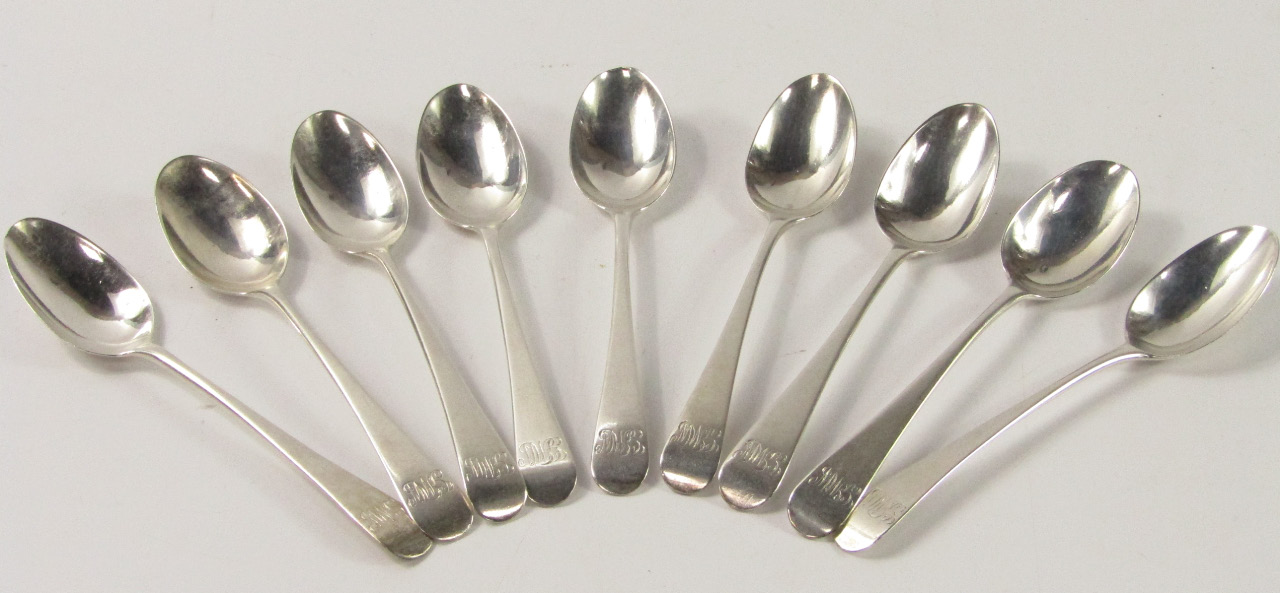 Appraisal: A set of nine George III silver teaspoons monogram engraved