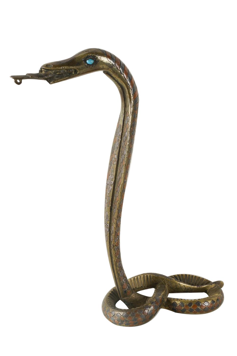 Appraisal: MIXED METAL-INLAID BRONZE LAMP BASEunsigned modeled as a coiled serpent