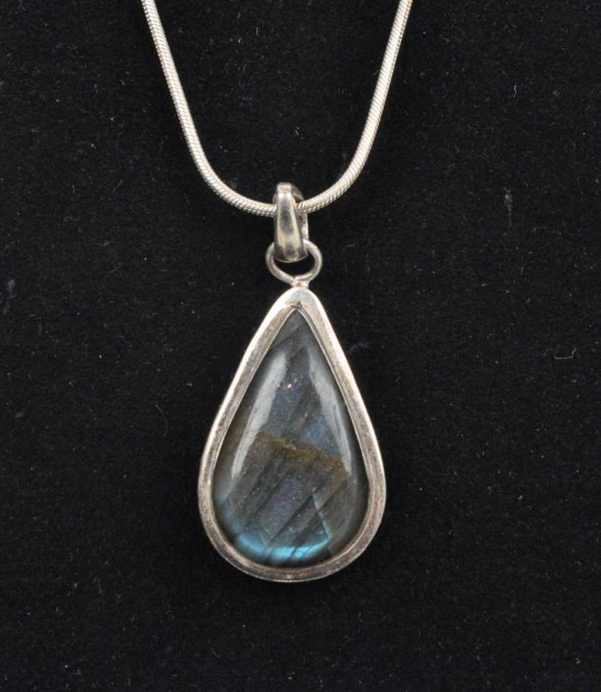 Appraisal: Sterling Pear Shaped Labradorite Pendant Chain grams gross weight long