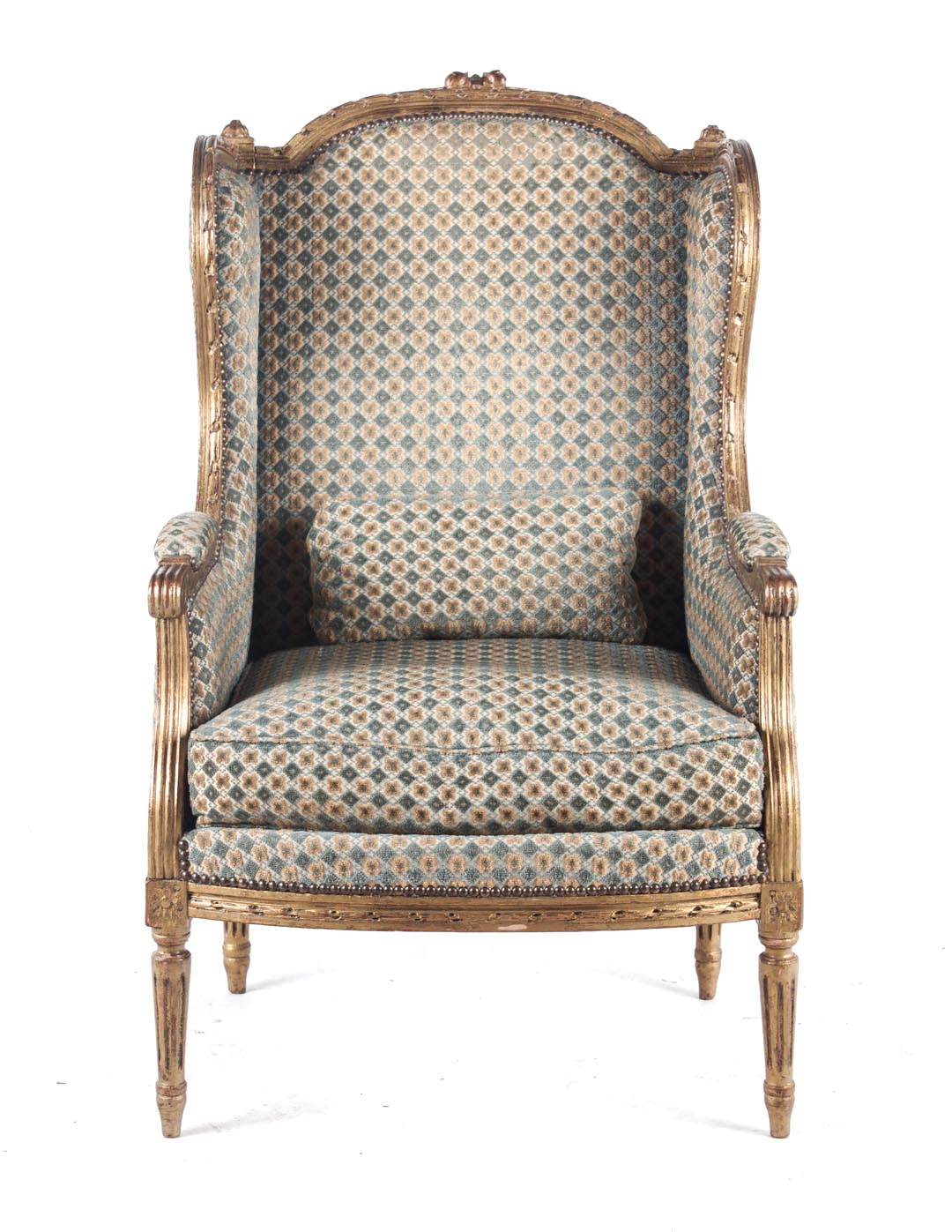 Appraisal: Louis XVI style giltwood bergere late th century reeded arms