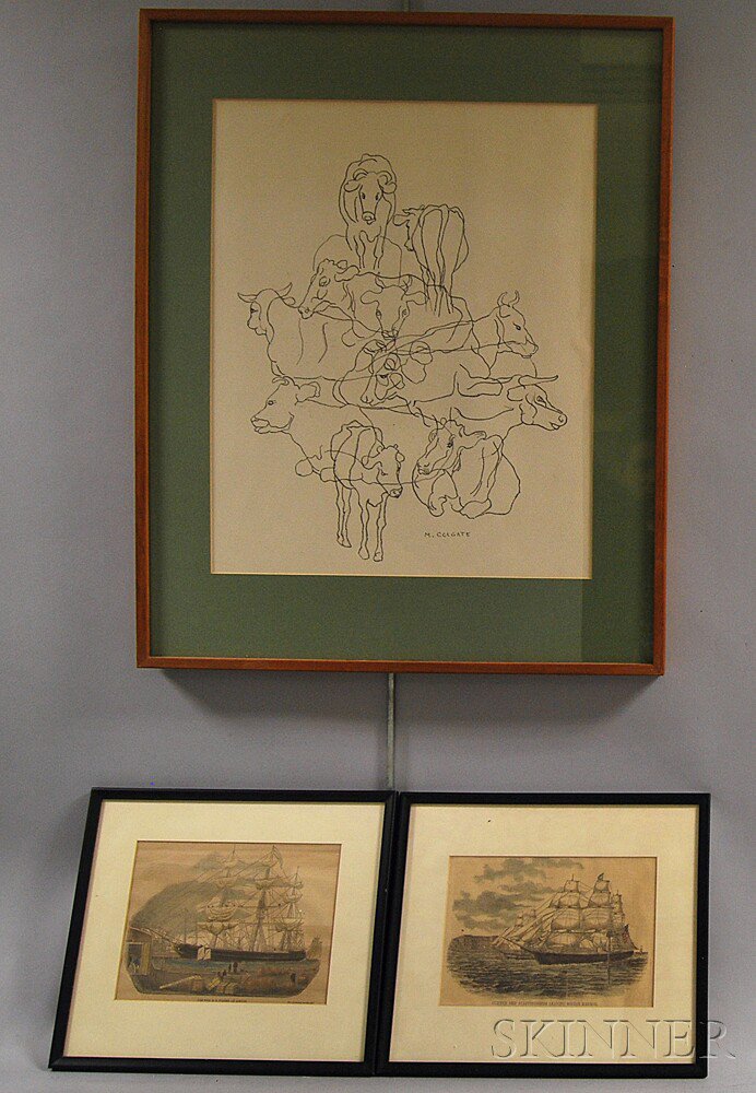 Appraisal: Two Framed Hand-colored Engravings of Clippers and a Study of