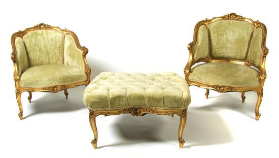 Appraisal: Louis XVI Style Giltwood Duchesse Brisee th century comprising two