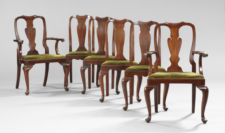 Appraisal: Suite of Six Queen Anne-Style Mahogany Dining Chairs consisting of