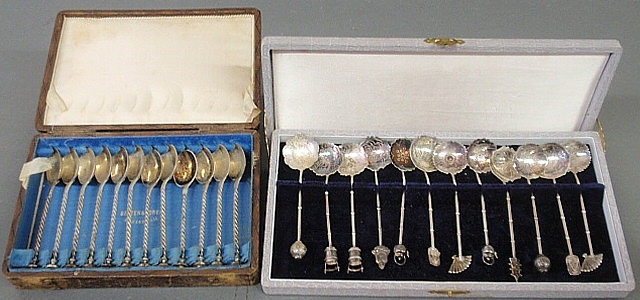 Appraisal: - Cased set of twelve sterling silver Asian style spoons