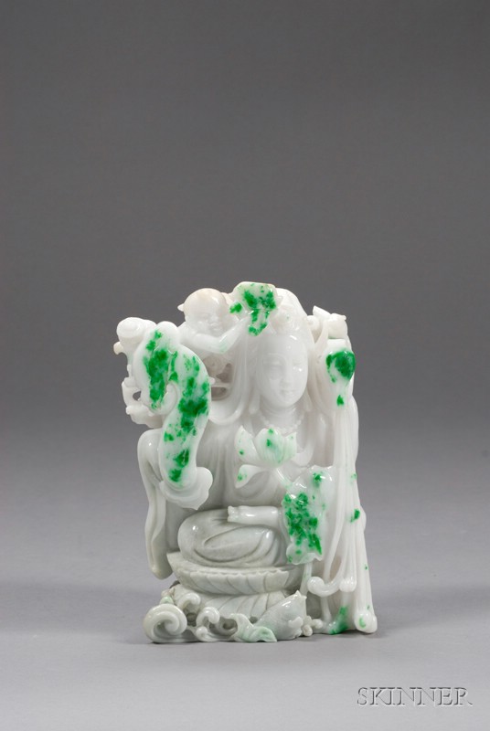 Appraisal: Jade Carving China pure white stone with pale green markings