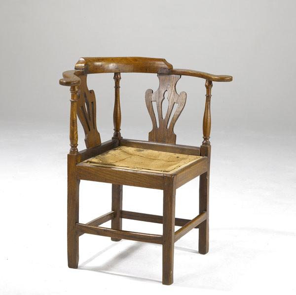 Appraisal: ENGLISH CORNER CHAIR Carved oak missing cushion th c x