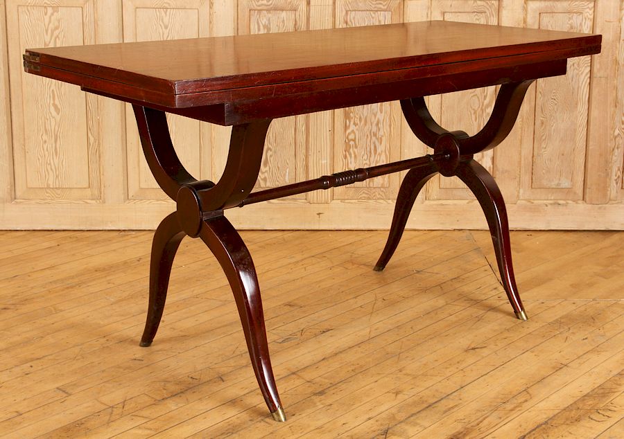 Appraisal: FRENCH MAHOGANY FLIP TOP TABLE ANDRE ARBUS MANNER A French