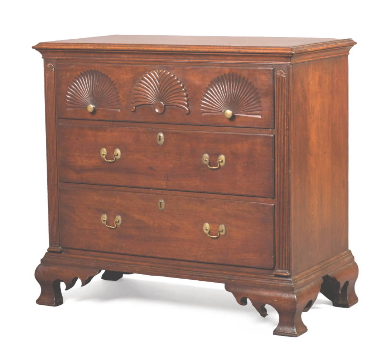 Appraisal: CONNECTICUT CHIPPENDALE CARVED CHERRY THREE-DRAWER CHEST The rectangular top with