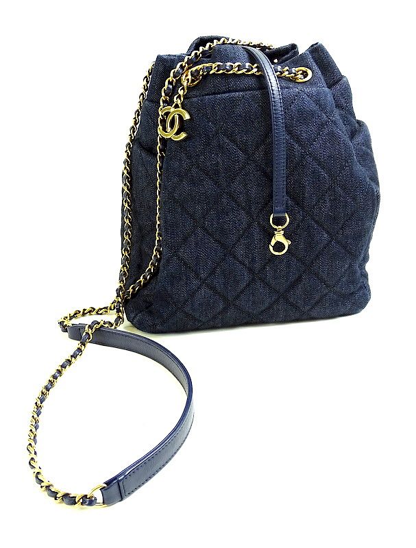 Appraisal: Chanel Dark Denim Drawstring Bag Like New in Box Chanel