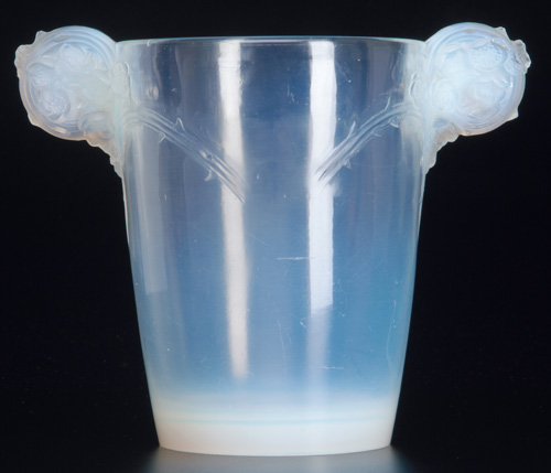 Appraisal: R LALIQUE Vase Chamarande opalescent Small chips to handles and