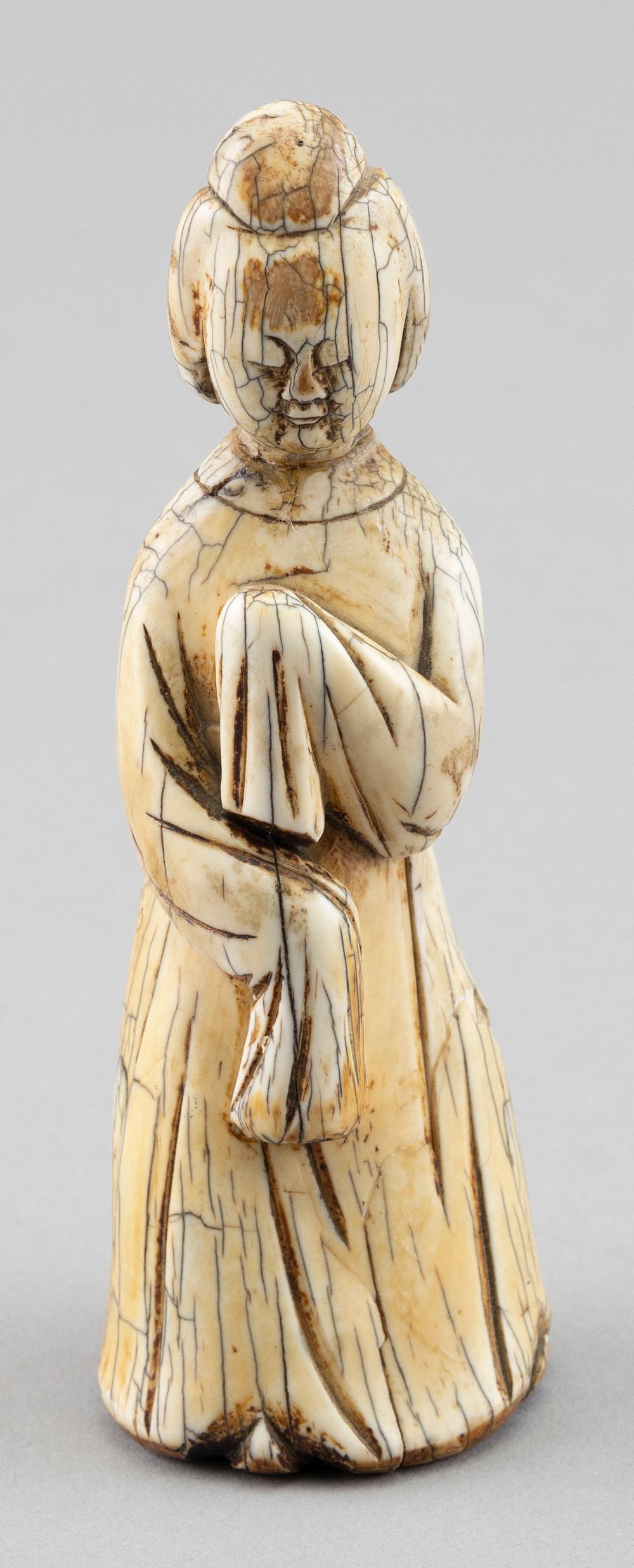 Appraisal: CHINESE CARVED BONE FIGURE OF A MAIDEN HEIGHT CHINESE CARVED