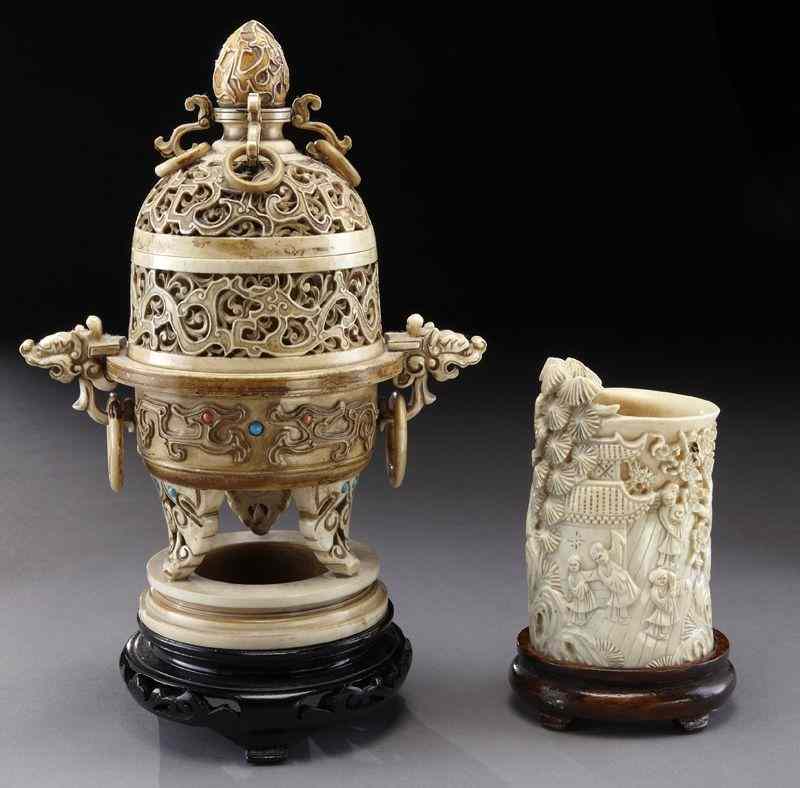 Appraisal: Chinese ivory carvings including International buyers should note that several