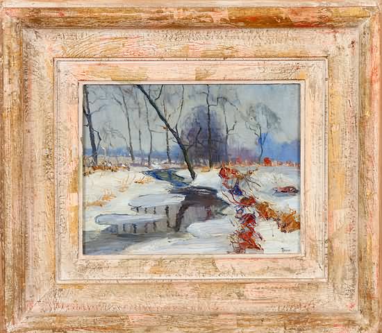 Appraisal: Woodland Winter Snow Scene oil on board x SLR Baum