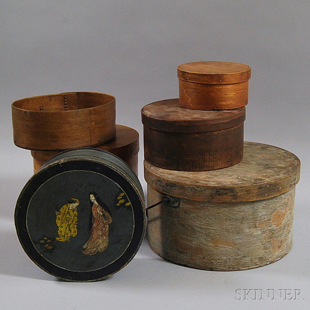 Appraisal: Six Pantry Boxes th century including a blue-painted box with