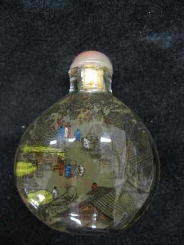 Appraisal: Chinese Reverse Painted Snuff Bottle village scenes '' excellent