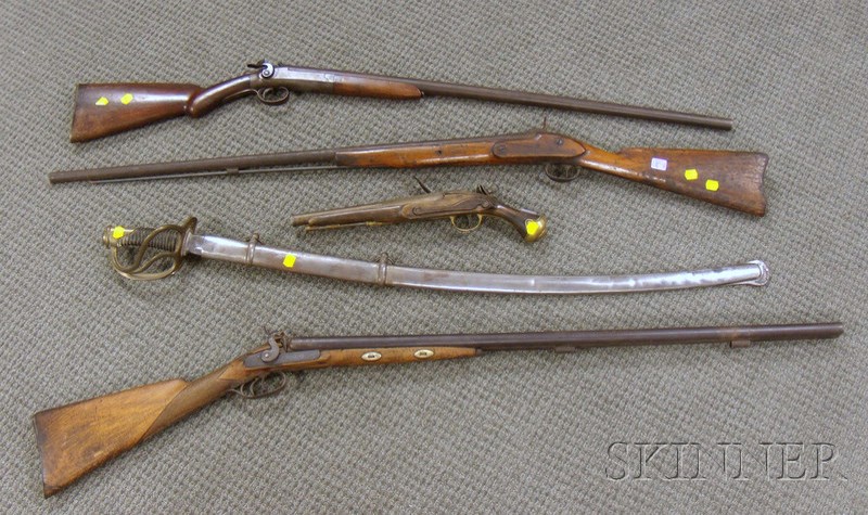 Appraisal: Sheathed Sword a Reproduction Flintlock Pistol and Three Percussion Shotguns