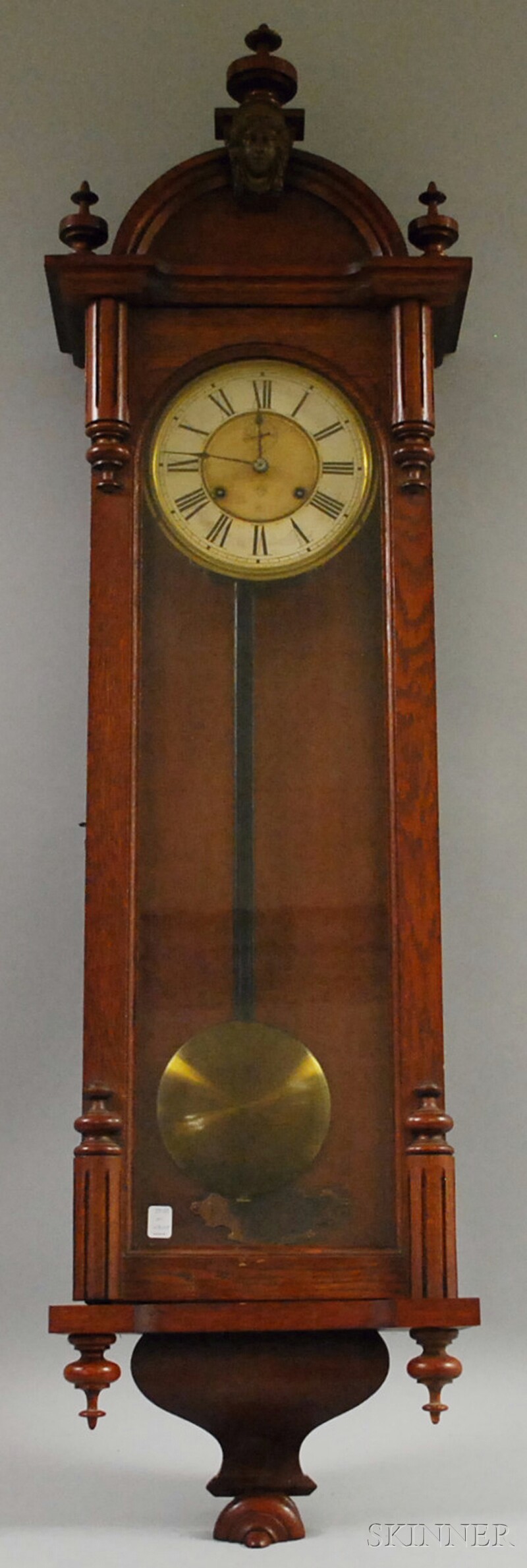 Appraisal: Ansonia Oak Vienna-style Regulator with Roman numeral dial eight-day time