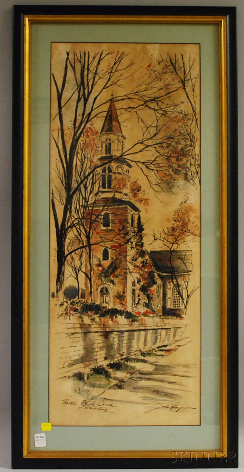 Appraisal: John Haymson Ink and Watercolor of Bruton Parish Church Williamsburg