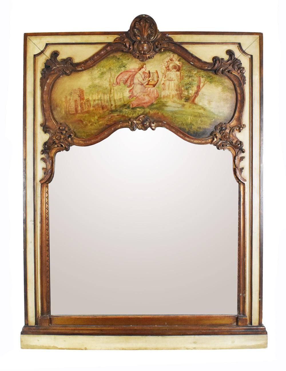 Appraisal: LOUIS XV STYLE PAINTED AND PARCEL GILT TRUMEAU MIRRORCirca Rectangular