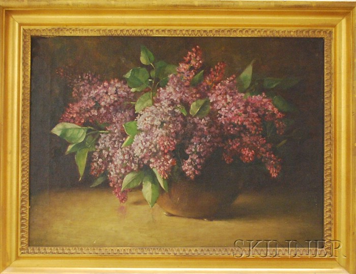 Appraisal: Exene Meyersahm Oil on Canvas Still Life Depicting Lilacs in