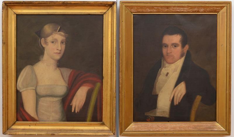 Appraisal: AMERICAN SCHOOL A PAIR OF PORTRAITS A GENTLEMAN AND A