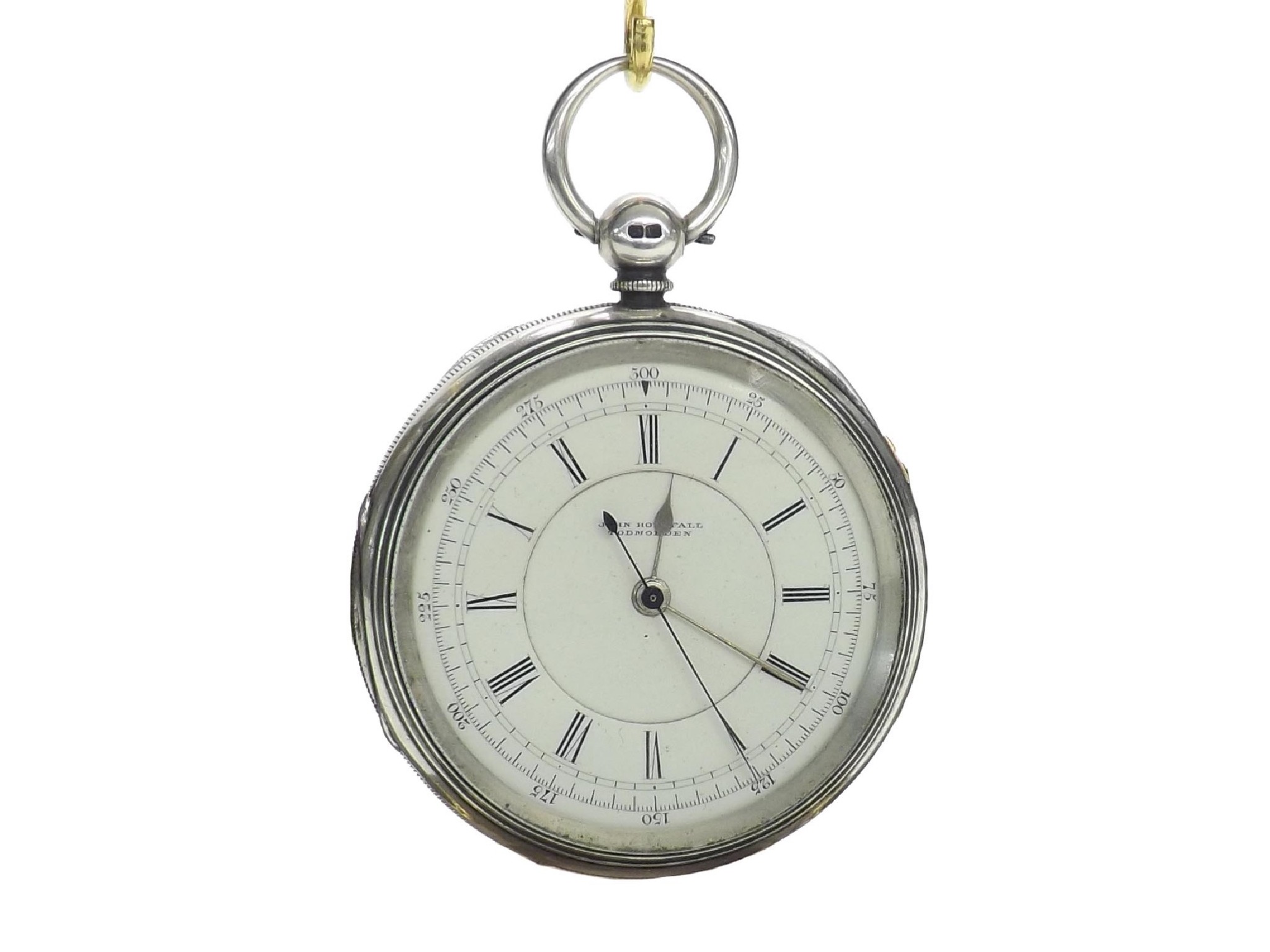 Appraisal: Silver fusee lever centre second chronograph pocket watch Chester three-quarter