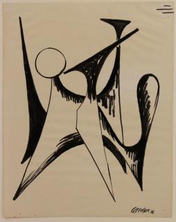 Appraisal: CALDER Alexander India Ink on Paper Stabile Drawing Signed and