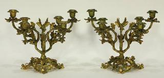 Appraisal: Pair of figural oak tree candelabra in the Rococo taste