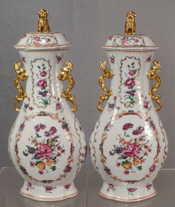 Appraisal: Chinese export porcelain pr Famille Rose covered garniture vases w