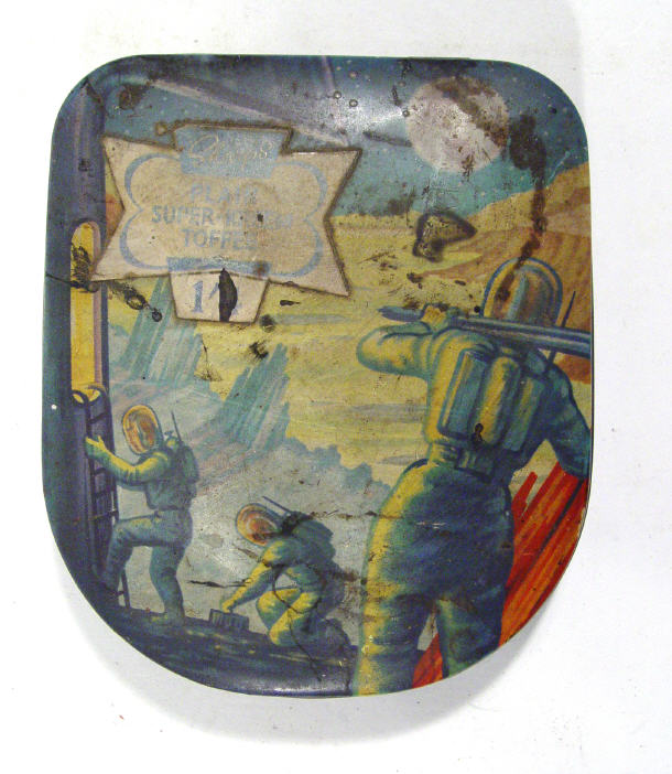 Appraisal: Sharps toffee tin printed with a scene of spacemen factory