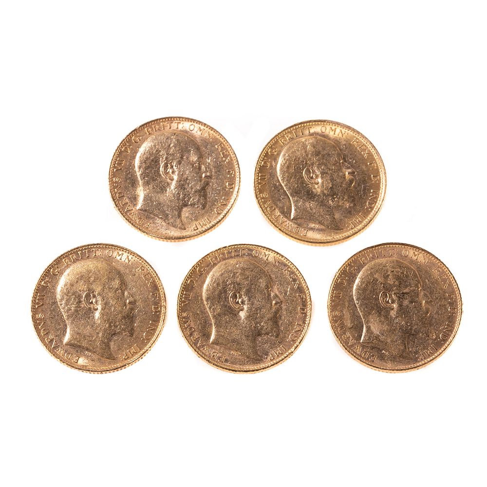 Appraisal: Five Gold Sovereigns - from London and from Perth Australia