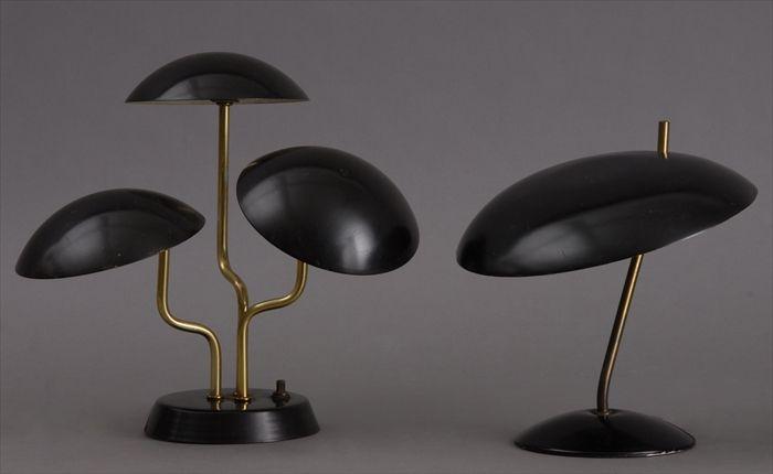 Appraisal: ATTRIBUTED TO GINO SAFATTI TWO DESK LAMPS Black enamel the