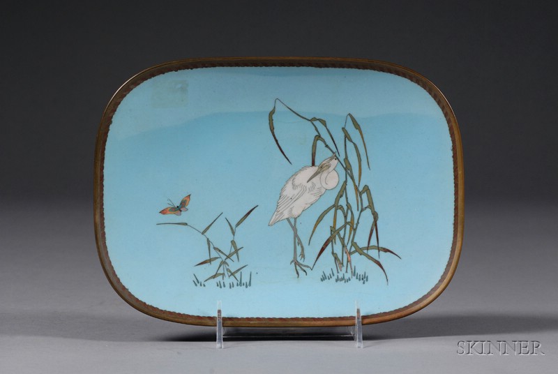 Appraisal: Cloisonne Tray Japan late th century design of an egret