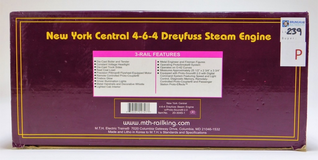 Appraisal: MTH NEW YORK CENTRAL DREYFYSS STEAM TRAIN Item no -