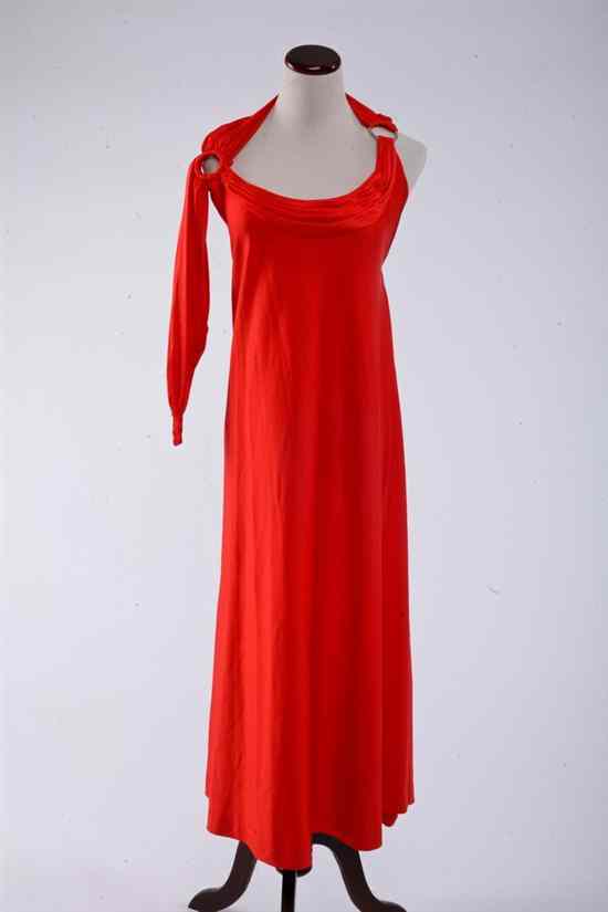 Appraisal: LORIS AZZARO RED JERSEY HALTER GOWN s Halter and bandeau